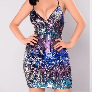 Fashion Nova Black and Purple Sequin Dress
